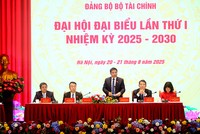 Đồng chí Nguyễn Văn Thắng - Bí thư Đảng ủy, Bộ trưởng Bộ Tài chính nhấn mạnh: "Kết quả đạt được tại Đại hội hôm nay là tiền đề rất quan trọng, tạo cơ sở vững chắc để định hướng tổ chức thực hiện thắng lợi phương hướng, mục tiêu Đại hội đã đặt ra trong 5 năm tới”. Ảnh: Đức Thanh.