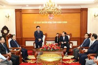 Bí thư Tỉnh uỷ Ninh Bình Trương Quốc Huy phát biểu chào mừng Đoàn công tác của Hiệp hội doanh nghiệp vừa và nhỏ Hàn Quốc. Ảnh báo Ninh Bình