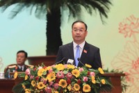 Ông Nguyễn Ngọc Việt, Bí thư Đảng ủy phường Đống Đa trình bày tham luận tại Đại hội.