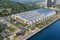 Trung tâm Hội nghị và Triển lãm với phần mái cong lấy cảm hứng từ sóng nước.