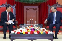 Tổng Bí thư Tô Lâm tiếp Thượng tướng Vanthong Kongmany, Bí thư Trung ương Đảng, Bộ trưởng Công an Lào. (Ảnh: TTXVN)