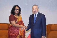Tổng Bí thư, Chủ tịch nước Tô Lâm hội kiến Thủ tướng Sri Lanka Harini Amarasuriya. (Ảnh: Thống Nhất/TTXVN)