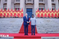 Tổng thống Sri Lanka Anura Kumara Dissanayake chủ trì lễ đón Tổng Bí thư, Chủ tịch nước Tô Lâm. (Ảnh: Thống Nhất/TTXVN)