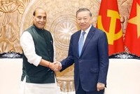 Tổng Bí thư, Chủ tịch nước Tô Lâm tiếp Ngài Rajnath Singh, Bộ trưởng Bộ Quốc phòng Ấn Độ. (Ảnh: Thống Nhất/TTXVN)
