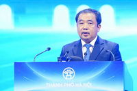 Bí thư Thành ủy Hà Nội Trần Đức Thắng phát biểu tại Hội nghị công bố Quy hoạch tổng thể Thủ đô Hà Nội tầm nhìn 100 năm và xúc tiến đầu tư năm 2026, diễn ra sáng 29/6. Ảnh: Duy Phạm.