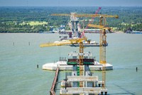Thi công xây dựng cầu Đại Ngãi (Ảnh: P.V) 