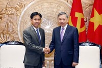 Tổng Bí thư, Chủ tịch nước Tô Lâm tiếp Chánh án Tòa án Nhân dân tối cao Lào Phayvy Syboualypha. (Ảnh: TTXVN)