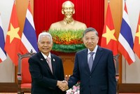 Tổng Bí thư, Chủ tịch nước Tô Lâm tiếp Chủ tịch Quốc hội kiêm Chủ tịch Hạ viện Thái Lan Sophon Zaram. (Ảnh: Thống Nhất/TTXVN)
