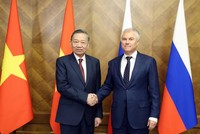 Tổng Bí thư, Chủ tịch nước Tô Lâm hội kiến Chủ tịch Duma Quốc gia Nga Vyacheslav Volodin - Ảnh: TTXVN