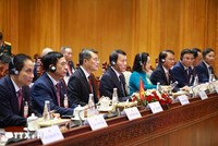 Thủ tướng Lê Minh Hưng hội kiến Chủ tịch Quốc hội Lào Sonexay Siphandone. Ảnh: TTXVN