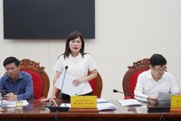 Bà Lê Thị Thương, Phó Giám đốc Sở Tài chính Quảng Trị báo cáo tại buổi làm việc. Ảnh: Đặng Hà