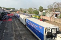 Một đoàn tàu chở container lạnh tại ga Sóng Thần. 