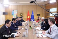 Tổng Bí thư, Chủ tịch nước Tô Lâm gặp hẹp Chủ tịch Hội đồng châu Âu Antonio Costa trước hội đàm. (Ảnh: Thống Nhất/TTXVN)