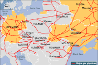 Bản đồ các đường ống khí chính từ Nga sang Đông Âu