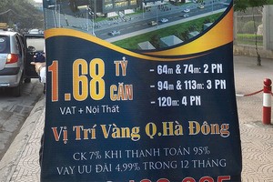 Dự án Goldsilk Complex tại quận Hà Đông chưa chính thức khởi công, đã bị đơn vị phân phối treo phướn rao bán tại nhiều tuyến phố Hà Nội.