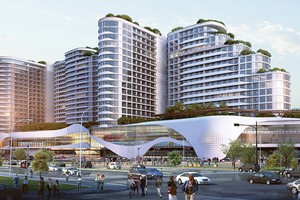 Phối cảnh cụm trung tâm thương mại phức hợp Van Phuc Tower tại Khu đô thị Vạn Phúc.