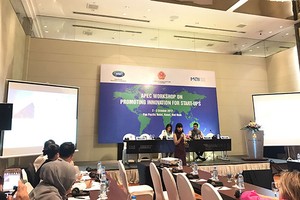 Chị Từ Thu Hiền, Giám đốc MBI Mekong Business Initiative phát biểu tại hội thảo