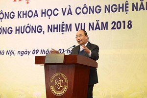 Thủ tướng Nguyễn Xuân Phúc phát biểu chỉ đạo tại Hội nghị tổng kết hoạt động khoa học và công nghệ năm 2017. Ảnh: VOV