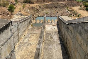 Kênh mương dẫn nước từ hồ Tân Giang (huyện Thuận Nam) về tưới vùng hạ lưu giờ cạn khô.