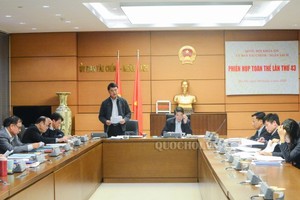 Ủy ban Tài chính - Ngân sách  cho rằng, gói hỗ trợ Chính phủ trình không có nội dung trái luật và hiện nay chưa có quy định cụ thể. Do đó, Chính phủ trình Ủy ban Thường vụ Quốc hội cho ý kiến trước khi thực hiện là đúng thẩm quyền. Trong ảnh: Ủy ban Tài chính - Ngân sách của Quốc hội họp phiên toàn thể lần thứ 43 (Ảnh: Quochoi.vn)