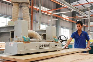 Năm 2019, xuất khẩu gỗ và sản phẩm gỗ của Việt Nam sang EU đạt 847 triệu USD, tăng 8,7% so với năm 2018. Trong ảnh: Xưởng chế biến gỗ tại Đồng Kỵ (Từ Sơn, Bắc Ninh). Ảnh: Đức Thanh