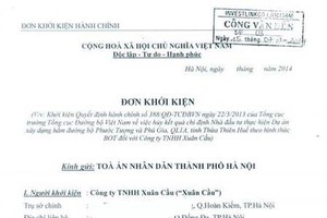 Đơn khởi kiện của Công ty Xuân Cầu đối với Tổng cục Đường bộ Việt Nam