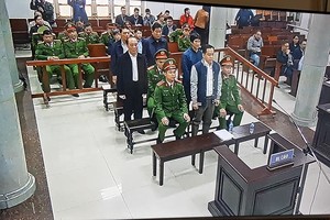 Phan Văn Anh Vũ và các bị cáo tại tòa (Ảnh chụp qua màn hình)