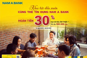 Nam A Bank hoàn tiền 30% cho chủ thẻ tín dụng