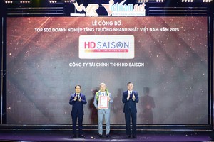 HD SAISON vừa được Công ty Cổ phần Báo cáo Đánh giá Việt Nam (Vietnam Report) và báo VietnamNet trao tặng giải thưởng FAST500-Top 500 doanh nghiệp tăng trưởng nhanh nhất Việt Nam.
