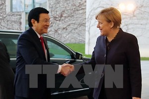 Chủ tịch nước Trương Tấn Sang gặp Thủ tướng Cộng hòa Liên bang Đức Angela Merkel. (Ảnh: Vietnam+)