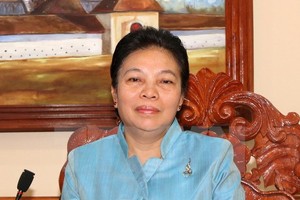 Bà Sounthone Sayachac, Ủy viên Trung ương Đảng, Trưởng Ban Đối ngoại Trung ương Đảng Nhân dân Cách mạng Lào. (Ảnh: Phạm Kiên/TTXVN)