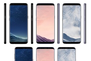 Từ trái qua là Galaxy S8 màu đen, xám và bạc. Ảnh: @evleaks.