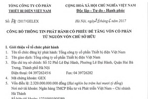 Gelex công bố thông tin phát hành cổ phiếu để tăng vốn cổ phần từ nguồn vốn chủ sở hữu
