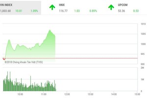 Phiên sáng 4/6: Nhiều cổ phiếu nổi sóng, VN-Index chinh phục thành công mốc 1.000 điểm