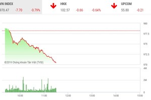 Phiên sáng 28/11: Chìm trong sắc đỏ, VN-Index đe dọa ngưỡng 970 điểm