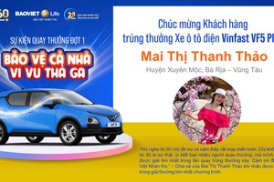 Chị Mai Thị Thanh Thảo (Bà Rịa - Vũng Tàu) là khách hàng may mắn trúng giải ô tô điện Vinfast VF5 Plus.