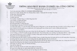 Công ty cổ phần Nông dược HAI phát hành cổ phiếu ra công chúng