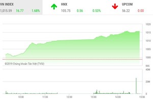 Phiên chiều 1/11: Tiền vào ồ ạt, VN-Index vượt đỉnh của năm