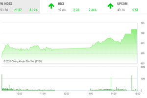 Phiên chiều 3/4: Sóng lớn, VN-Index bứt qua mốc 700 điểm