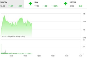 Phiên sáng 3/4: Cổ phiếu vừa và nhỏ tiếp tục nổi sóng, VN-Index lấy lại mốc 690 điểm