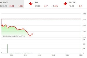 Giao dịch chứng khoán phiên sáng 12/5: Lực bán gia tăng, VN-Index lại giảm sâu