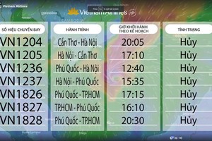 Hàng loạt chuyến bay bị hủy do ảnh hưởng của bão số 16.