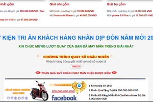 Người dùng nhận được thông báo trúng giải quay số may mắn, sau đó được yêu cầu cung cấp thông tin cá nhân.