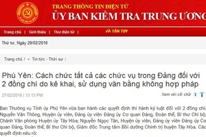 Tỉnh ủy Phú Yên cách chức 2 cán bộ lãnh đạo