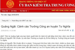 Ủy ban kiểm tra 2 tỉnh thi hành kỷ luật cán bộ