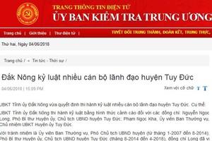 Cảnh cáo Chủ tịch UBND huyện và Chủ nhiệm Ủy ban Kiểm tra huyện Tuy Đức, Đắk Nông
