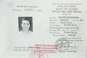 Bằng tốt nghiệp THPT giả của ông Nguyễn Thanh Đông.