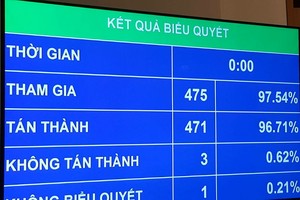 Đầu giờ sáng 15/6, các đại biểu quốc hội đã bấm nút thông qua Dự án Luật Sửa đổi, bổ sung một số điều của 11 luật có liên quan đến quy hoạch với tỷ lệ tán thành 96,71%.