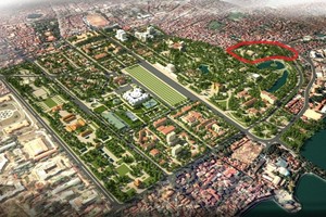 Trụ sở Bộ NN&PTNT (vùng màu đỏ) nằm trong quy hoạch khu chính trị Ba Đình. Ảnh: Bộ Xây dựng.