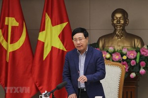 Phó Thủ tướng, Bộ trưởng Bộ Ngoại giao Phạm Bình Minh phát biểu chỉ đạo các đơn vị phối hợp chuẩn bị tổ chức Hội nghị Thượng đỉnh Mỹ-Triều Tiên lần 2. (Ảnh: Lâm Khánh/TTXVN).